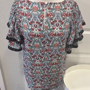 EUC LOFT Red and Blue Patterned Blouse